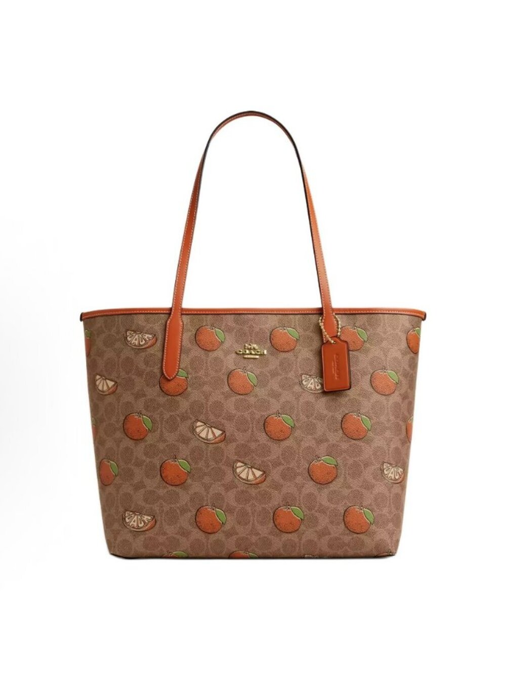 COACH City Tote Bag In Signature Canvas With Orange Print CAL74